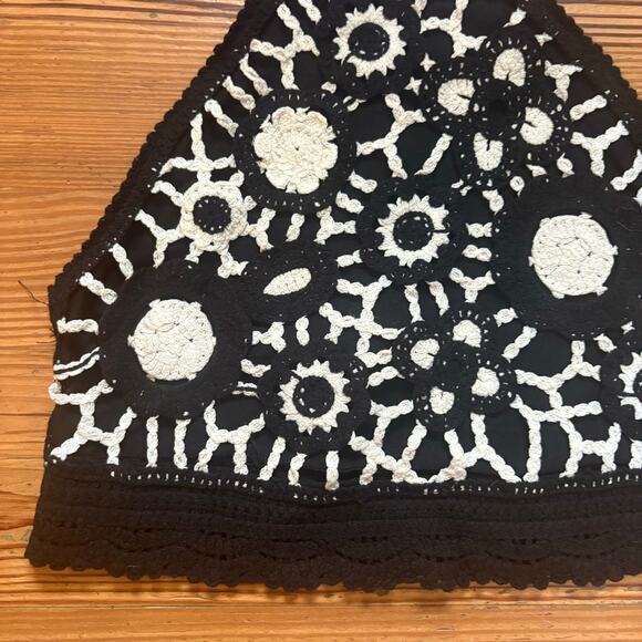 Zara black white floral crochet knit lined cropped halter top SIZE S - Picture 3 of 5